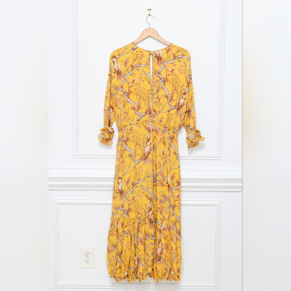 Johanna Ortiz x H&M Yellow Floral Tiered Ruffle Maxi Dress Size M Boho Botanical - Picture 4 of 12